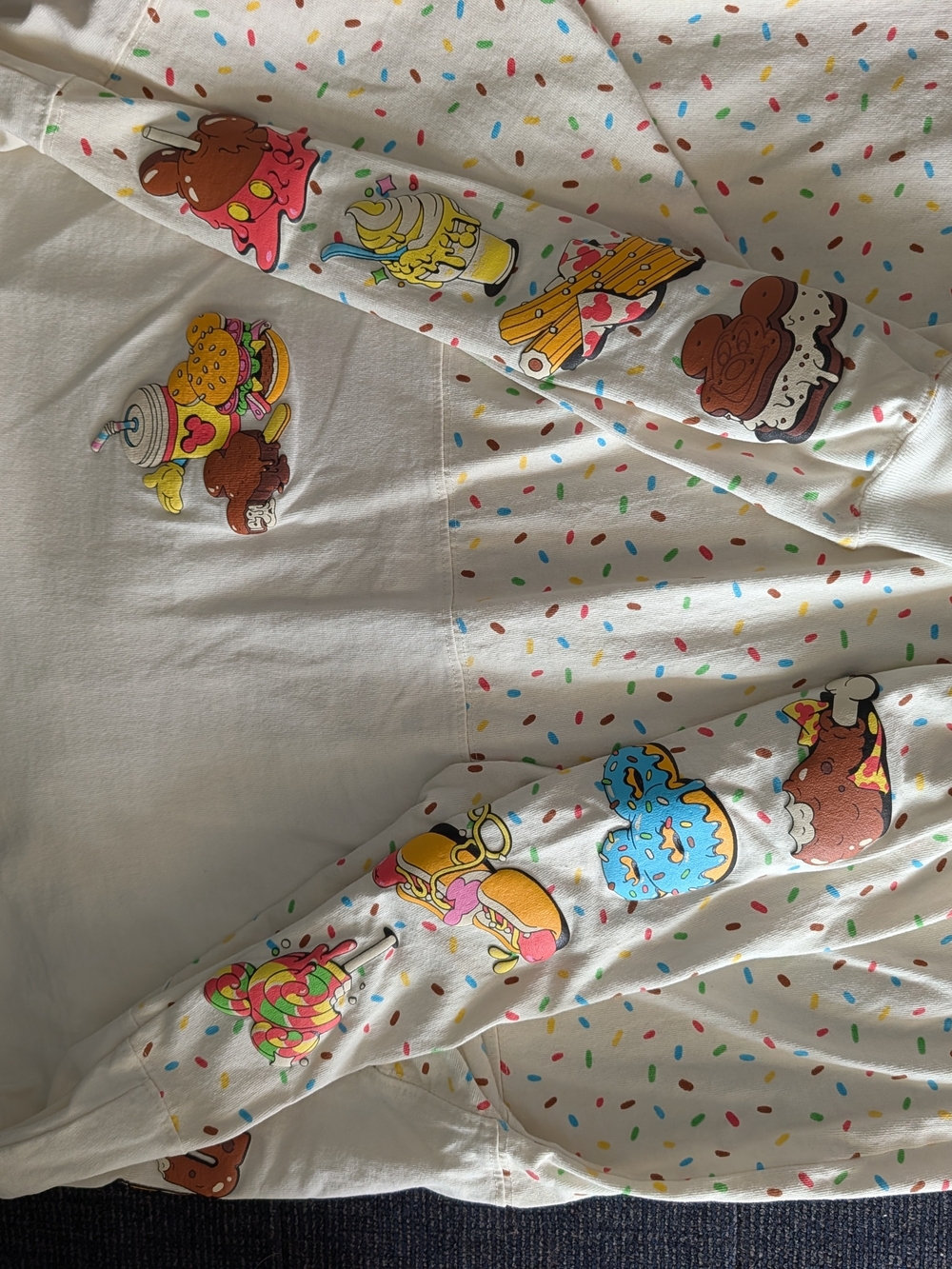 Women’s White Long Sleeve Tee with Colorful Dessert Print